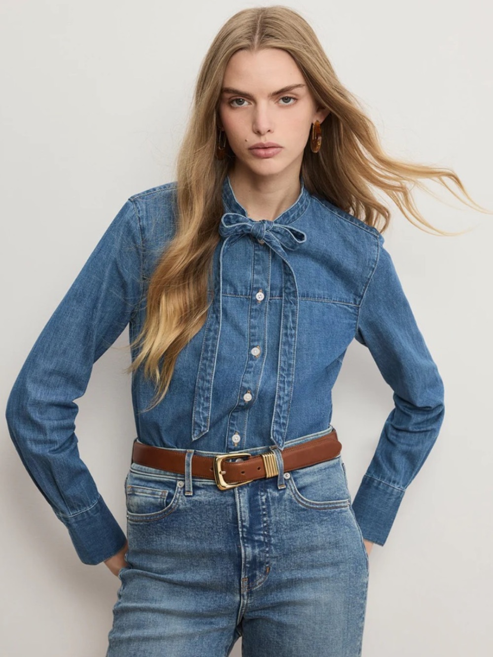 VERONICA BEARD GABBY BUTTON DOWN WOMES DENIM JEAN TOP SIZE 8 BLUE LONG SLEEVE
